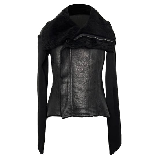Rick Owens Naska Asymmetrische Shearling-Jacke aus schwarzem Lammleder - Image 1