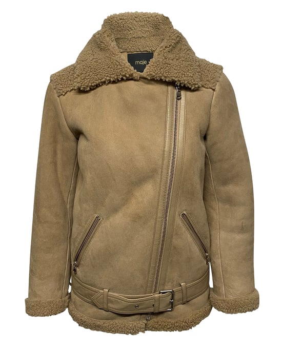 Maje Gombery Shearling-Jacke aus beigem Wildleder - Image 1