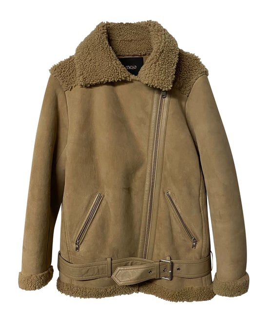 Maje Gombery Shearling-Jacke aus beigem Wildleder - Image 5