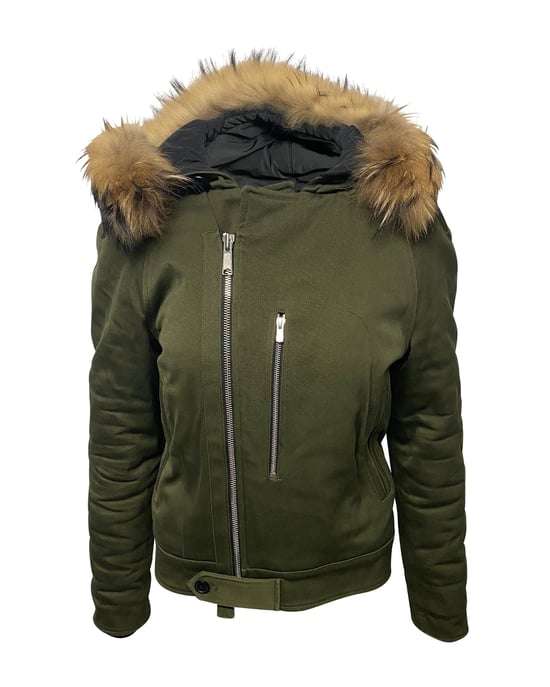 Sandro Paris Parka mit Pelzbesatz und Kapuze aus grüner Baumwolle - Image 1