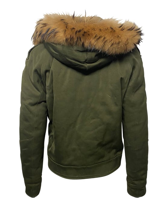Sandro Paris Parka mit Pelzbesatz und Kapuze aus grüner Baumwolle - Image 2
