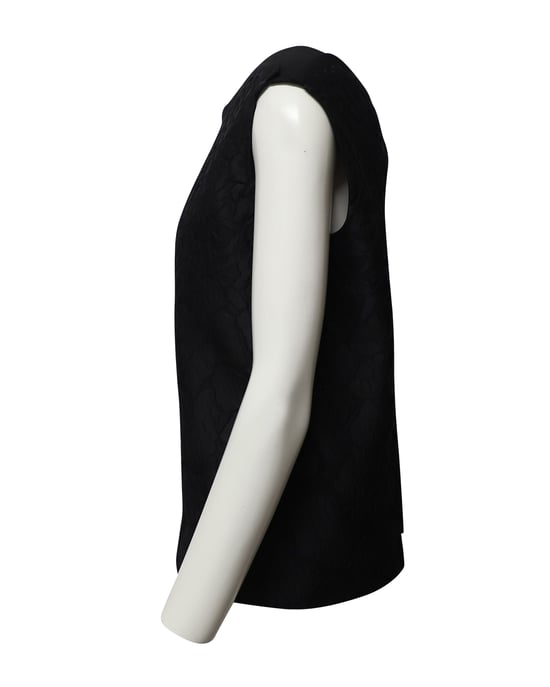 Ärmelloses Fendi Top aus schwarzem Polyester mit floralem Ton-in-Ton-Brokatmuster - Image 2