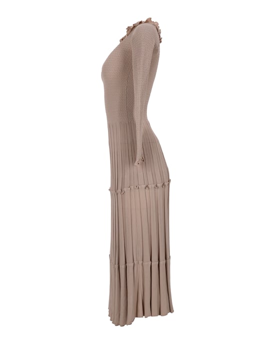 Altuzarra schulterfreies, plissiertes Strickkleid aus beiger Viskose - Image 2