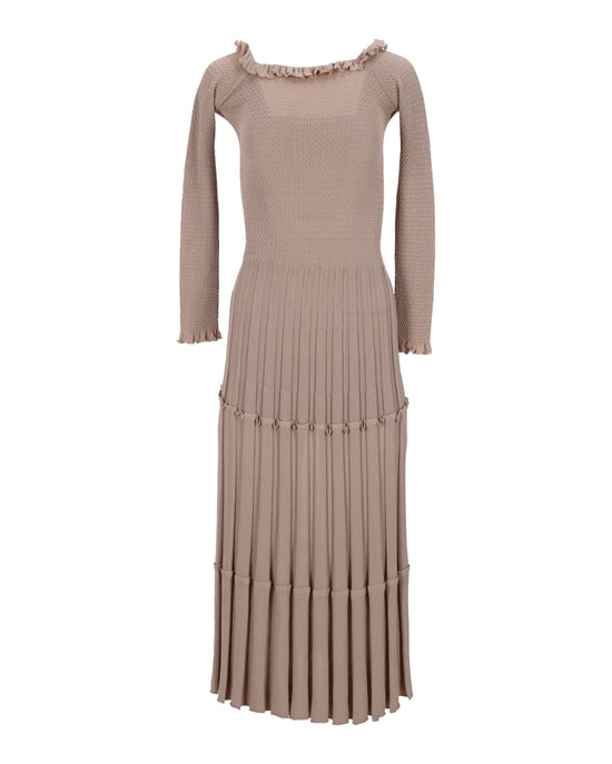 Altuzarra schulterfreies, plissiertes Strickkleid aus beiger Viskose - Image 3