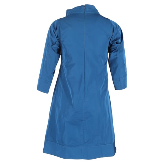 Jil Sander Kleid mit Stehkragen, 3/4-Ärmeln und knielanger Passform aus marineblauer Baumwolle - Image 3