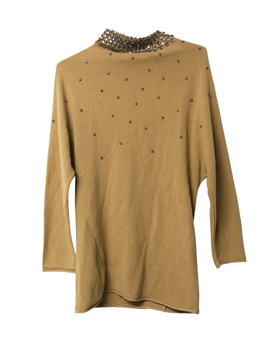 Valentino Garavani Strickkleid mit Kristallverzierungen aus brauner Kamelwolle - Image 4