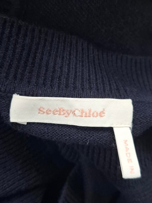 See by Chloé Kleid mit Seitenschlitz aus marineblauer Wolle - Image 4