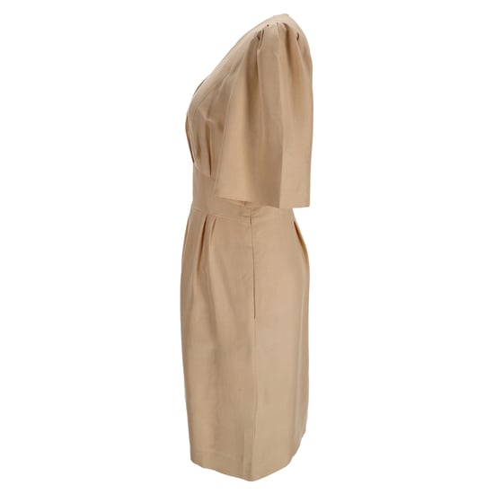 Chloé Midikleid mit V-Ausschnitt und kurzen Ärmeln aus beiger Seide - Image 2