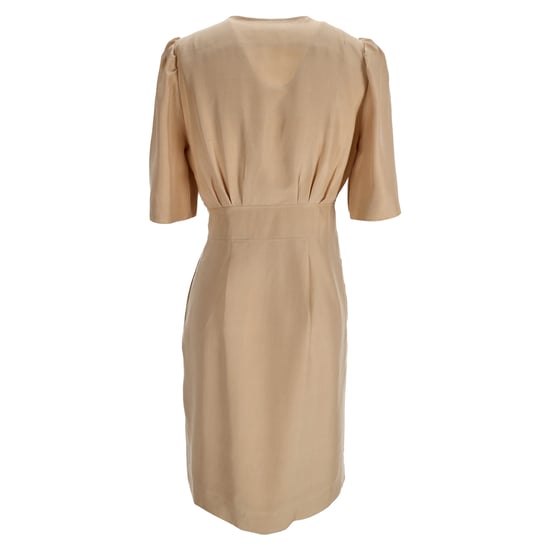 Chloé Midikleid mit V-Ausschnitt und kurzen Ärmeln aus beiger Seide - Image 3