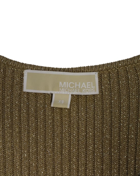 Michael Kors tailliertes, geripptes Strick-Midikleid in Metallic-Gold-Viskose - Image 5