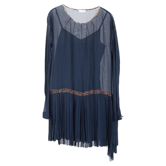 Dries Van Noten Transparentes Kleid mit asymmetrischem Faltensaum in Marineblau Rayon - Image 1