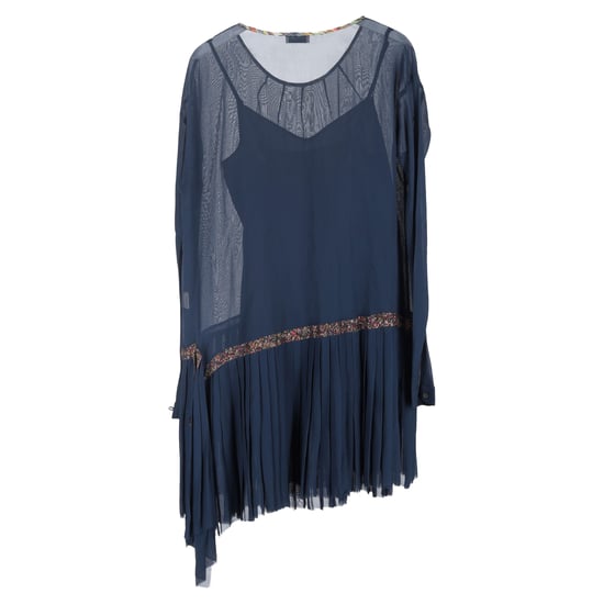 Dries Van Noten Transparentes Kleid mit asymmetrischem Faltensaum in Marineblau Rayon - Image 2