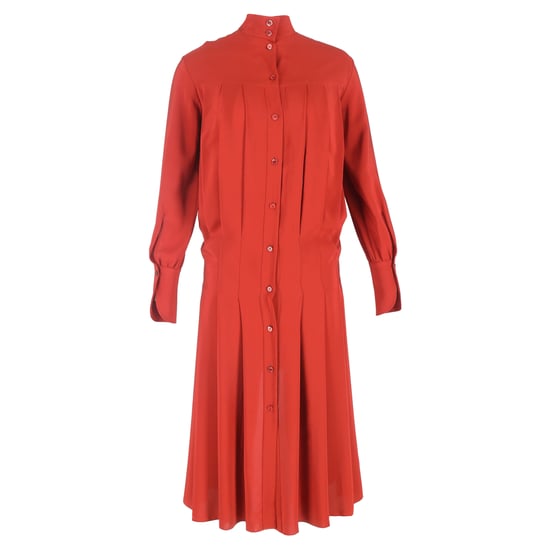 Chloé Midikleid mit Stehkragen und Knopfleiste am Rücken aus roter Seide - Image 1
