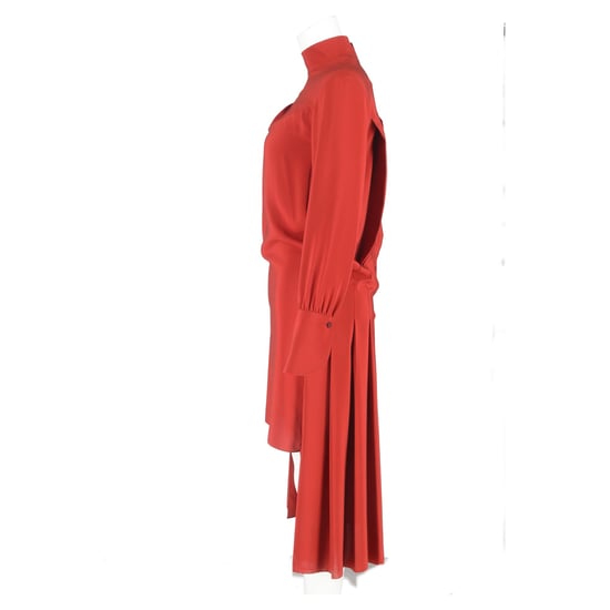 Chloé Midikleid mit Stehkragen und Knopfleiste am Rücken aus roter Seide - Image 5