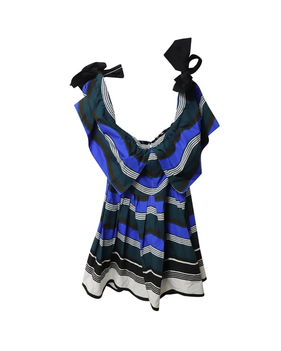Fendi gestreiftes, schulterfreies Rüschenkleid aus mehrfarbiger Baumwolle - Image 5