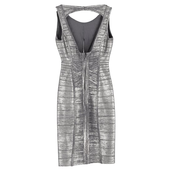 Herve Leger Folien-Bandagenkleid mit Cut-outs in Silber-Rayon - Image 2