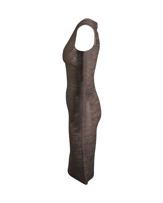 Herve Leger Bandagenkleid mit Rundhalsausschnitt aus metallisch-roségoldenem Viskose - Image 2