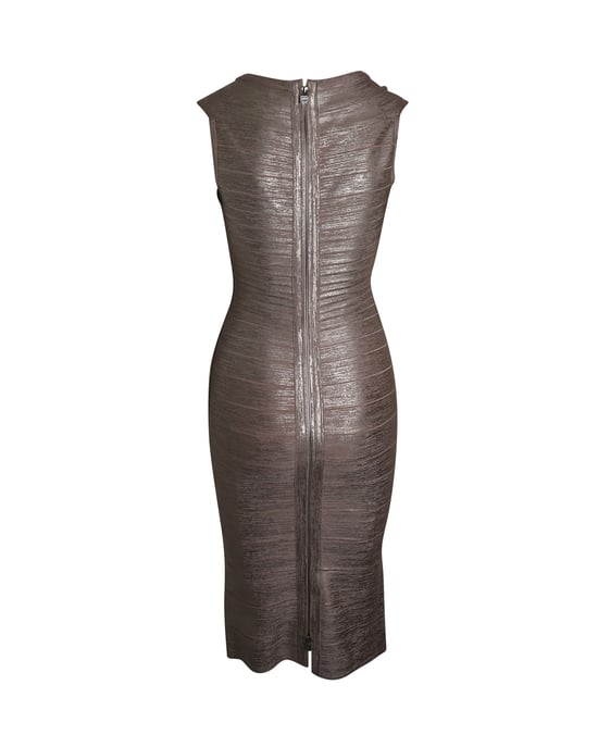 Herve Leger Bandagenkleid mit Rundhalsausschnitt aus metallisch-roségoldenem Viskose - Image 3