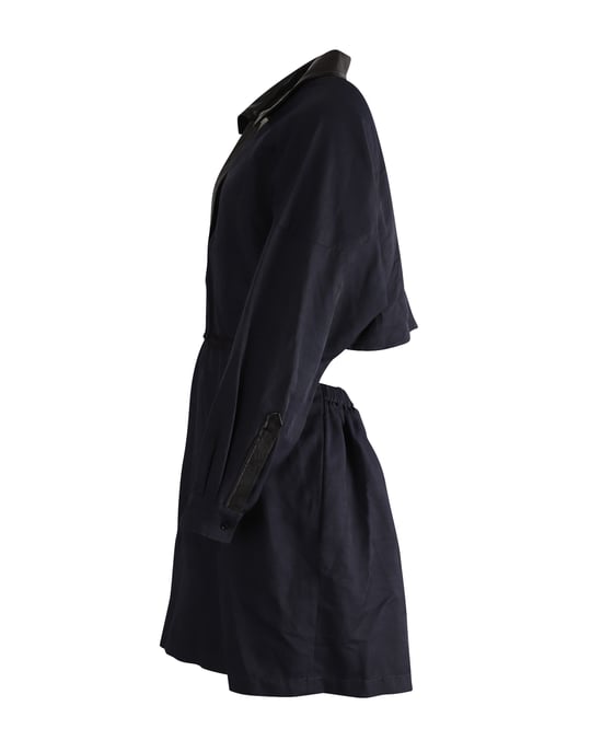 Stella McCartney – Kragenkleid mit Kunstlederbesatz aus marineblauem Polyamid - Image 2