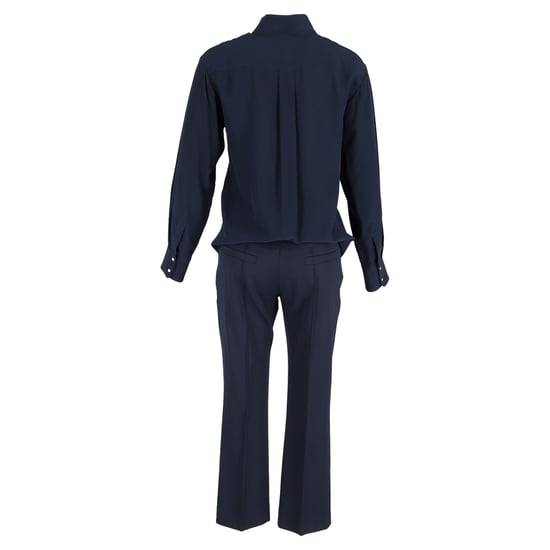 Chloé Blusen- und Hosen-Set mit Bindekragen aus marineblauer Viskose - Image 3
