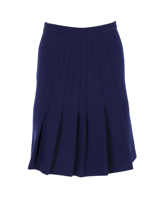 Diane Von Furstenberg – Knielanger Rock mit Plissee-Rücken aus marineblauem Polyester - Image 3