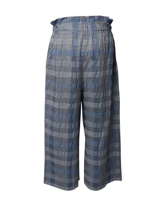 Ganni – Karierte, weite, verkürzte Seersucker-Hose aus blauer Bio-Baumwolle - Image 2