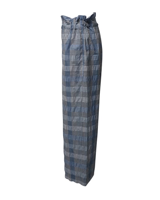 Ganni – Karierte, weite, verkürzte Seersucker-Hose aus blauer Bio-Baumwolle - Image 3