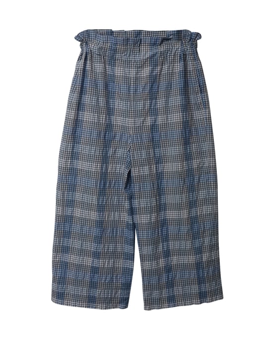 Ganni – Karierte, weite, verkürzte Seersucker-Hose aus blauer Bio-Baumwolle - Image 4