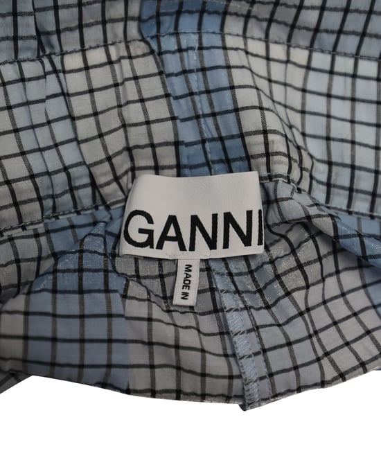 Ganni – Karierte, weite, verkürzte Seersucker-Hose aus blauer Bio-Baumwolle - Image 6