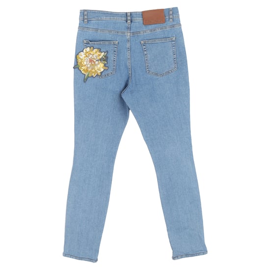 Escada Skinny Jeans mit Blumenapplikationen aus blauem Baumwoll-Denim - Image 2