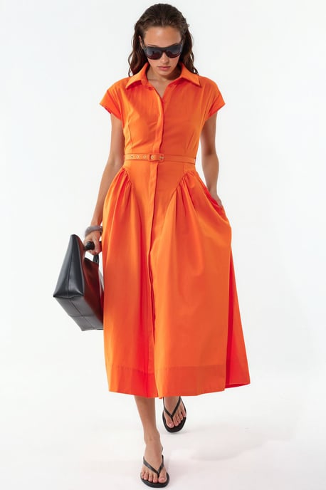 Midikleid mit Gürtel und Hemdkragen - Image 1