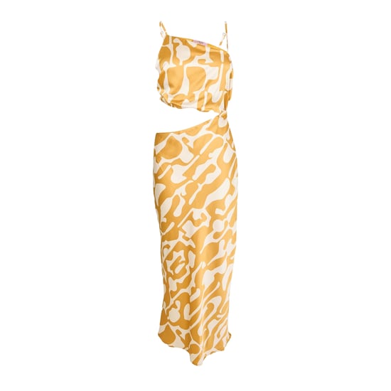 AX Paris - Midikleid für Damen, Asymmetrisch Ausgeschnitten, Polyester, Party (Senf bedruckt) - Image 2