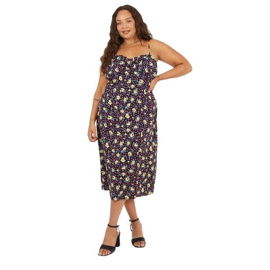 Brave Soul - Midikleid für Damen, Kurven, Spaghetti-Träger (Schwarz/Grün/Gelb) - Image 1