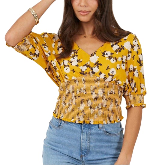 Brave Soul - Bluse für Damen, V-Ausschnitt, Puffärmel (Floral/Gelb) - Image 2