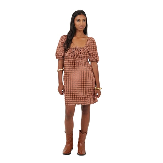 Brave Soul - Minikleid für Damen, Eckiger Ausschnitt, Puffärmel (Rostfarben/Schwarz) - Image 3