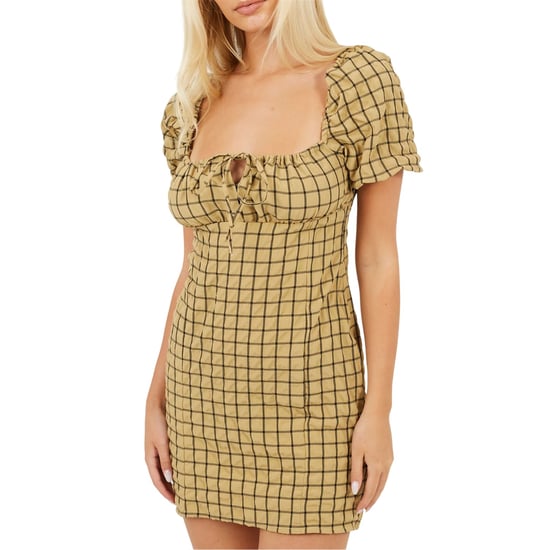 Brave Soul - Minikleid für Damen, Eckiger Ausschnitt, Puffärmel (Senf /Schwarz) - Image 2