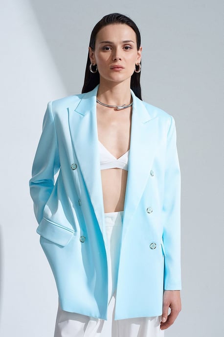 Langer Satin-Blazer mit Schalkragen - Image 2