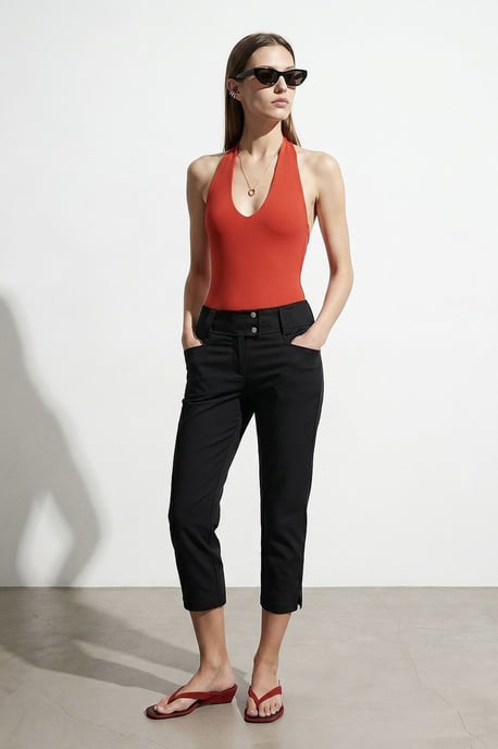 Damen Hochtaillierte Weite Caprihose - Image 1
