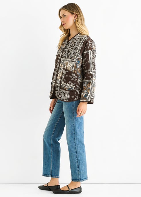 Leichte, gesteppte Viskose-Jacke mit Schokoladenbraunem Paisley-Fliesenmuster - Image 3