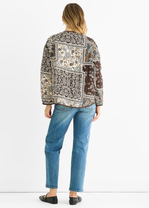 Leichte, gesteppte Viskose-Jacke mit Schokoladenbraunem Paisley-Fliesenmuster - Image 4