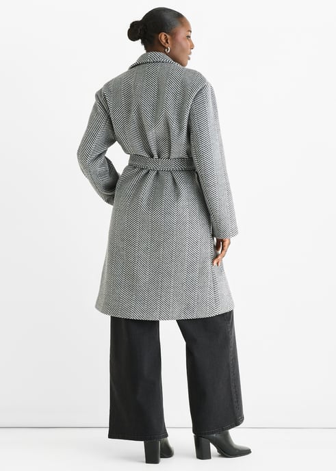 Lange Jacke mit Gürtel und schwarzem Chevron-Print - Image 4