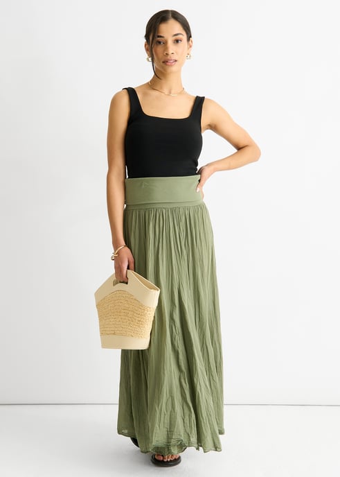 Grünes Baumwollkleid im Skater-Stil mit vielseitig tragbarem Bund - Image 1