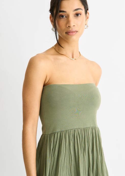 Grünes Baumwollkleid im Skater-Stil mit vielseitig tragbarem Bund - Image 2