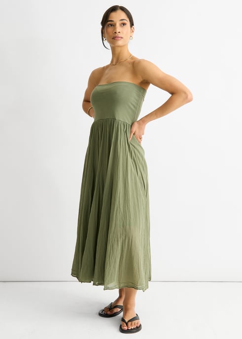 Grünes Baumwollkleid im Skater-Stil mit vielseitig tragbarem Bund - Image 3