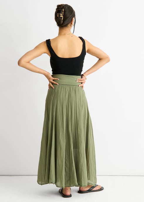 Grünes Baumwollkleid im Skater-Stil mit vielseitig tragbarem Bund - Image 4