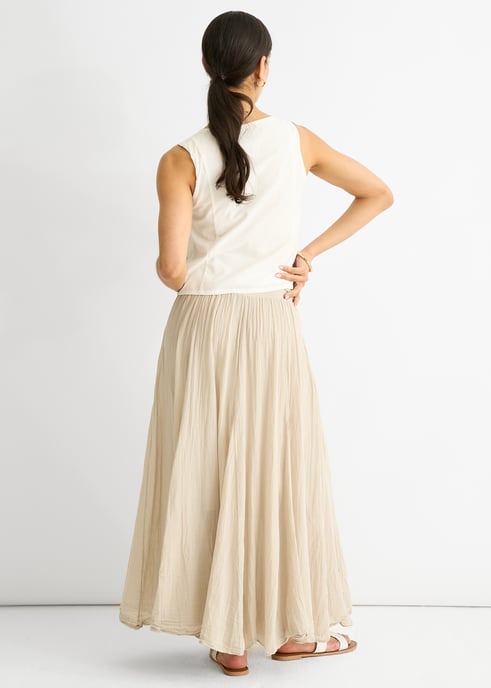 Beiges Baumwollkleid im Skaterrock-Stil mit vielseitig tragbarem Bund - Image 4