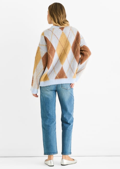 Runder-Ausschnitt-Pullover aus blauem Argyle-Strick - Image 4