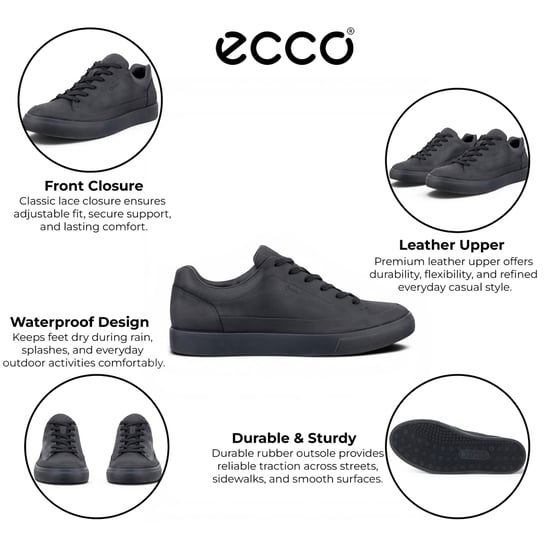 Ecco Herren schwarze Leder wasserdichte Sneakerschuhe – Soft 10 - Image 2