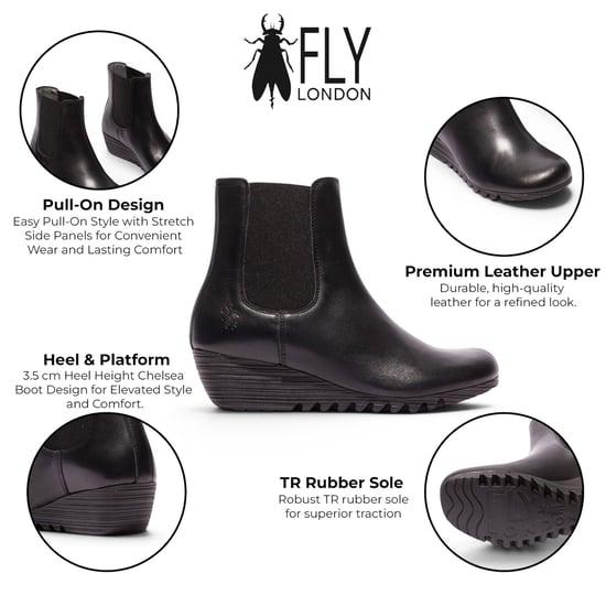 Fly London Damen Schwarze Leder-Chelsea-Stiefel mit Keilabsatz – ORFU496 - Image 2