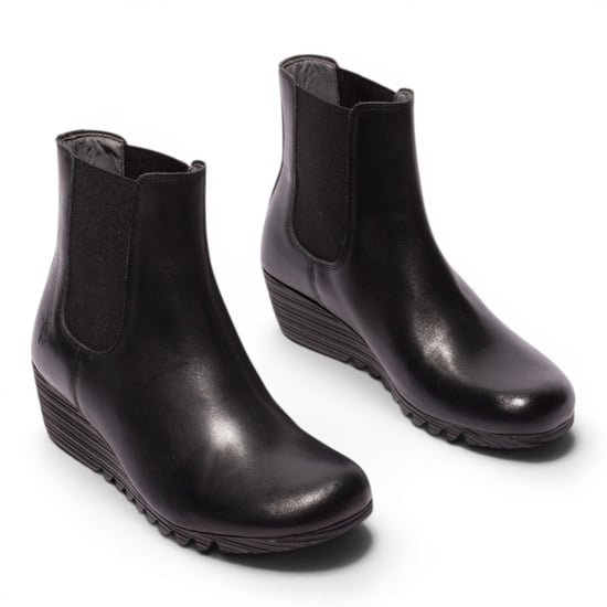 Fly London Damen Schwarze Leder-Chelsea-Stiefel mit Keilabsatz – ORFU496 - Image 3